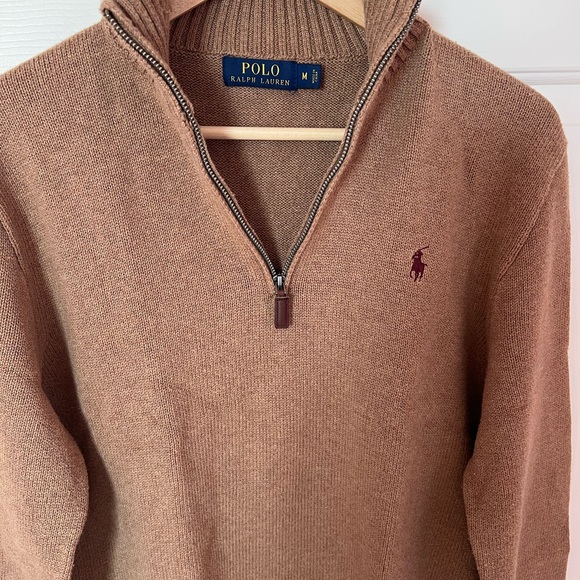 Tan Vintage Polo Ralph Lauren 1/4 Zip Mock Neck Sweater - Picture 2 of 3